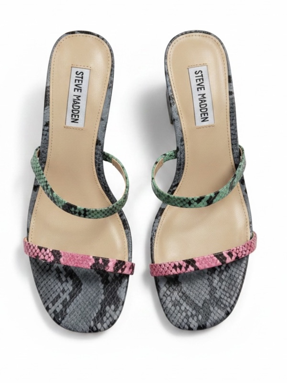 Steve Madden Women’s Multicolor Snake-Texture Block Heel Sandals NEW